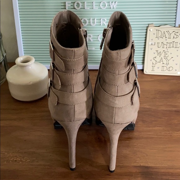 Taupe Platform Booties with Buckles - Picture 4 of 4